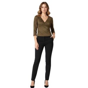 Esprit De Corp Women Gold Metallic Wrap V-Neck 3/4 Sleeve Top Small vintage‎